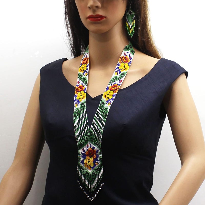 BeadsCorner Native Tribal Style Long Statement Beaded Necklace for Women Handmade - Image 5